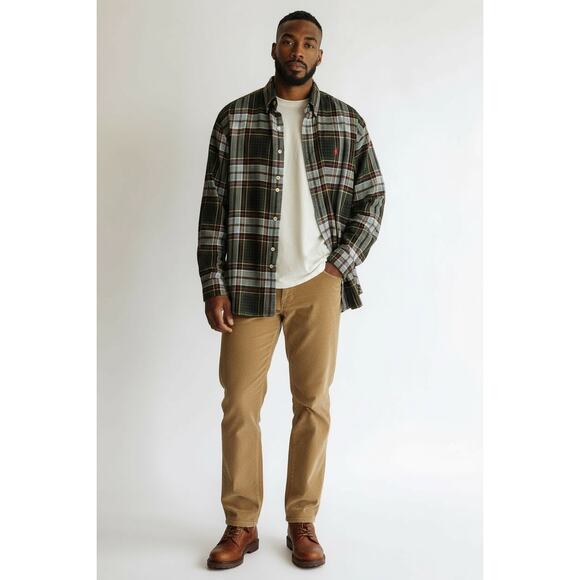 Men’s Ralph Lauren Blake Preppy Flannel Button Down Plaid Shirt Green Blue XL - Picture 1 of 6